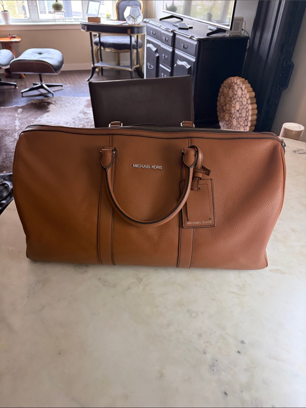 Michael Kors Cognac Pebbled Leather Duffel Bag